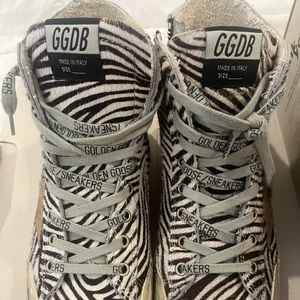 Golden Goose Zebra Print Sneakers with Gray Laces